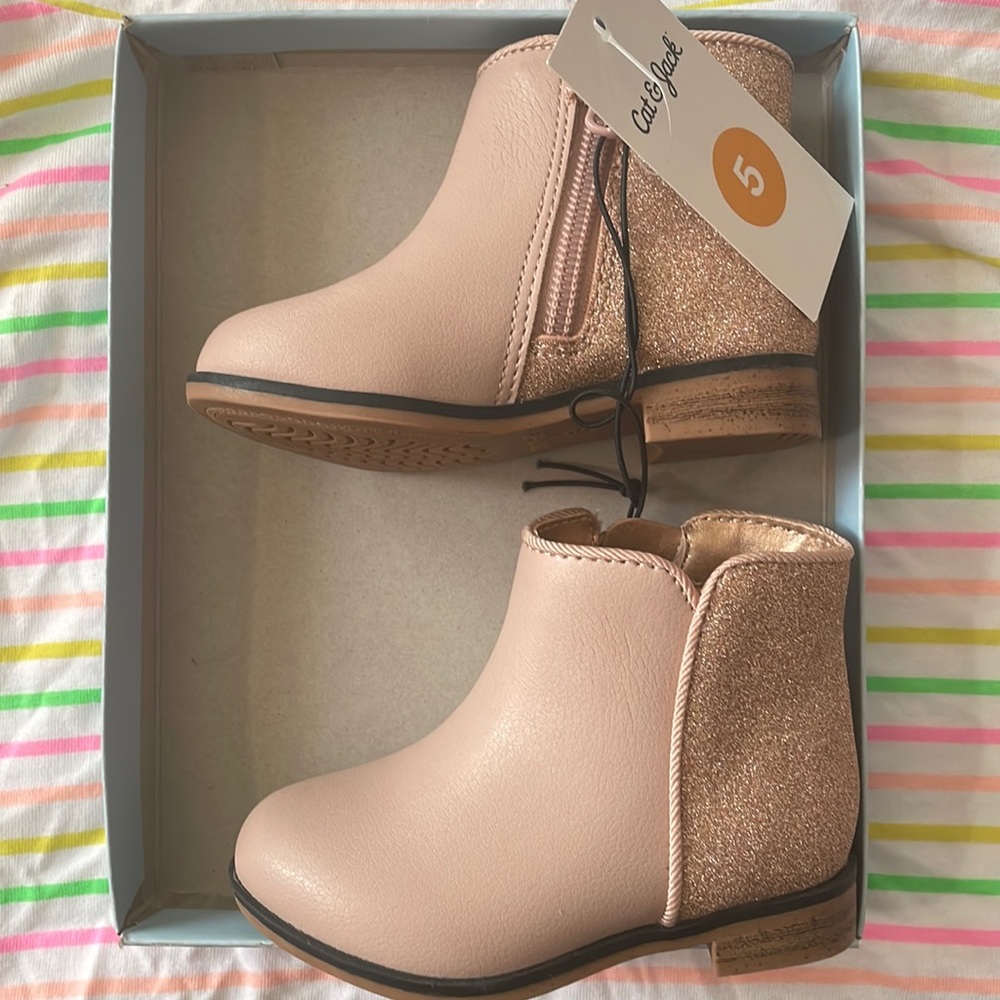 Baby girl boot booties size 5 in mauve and mauve/gold glitter